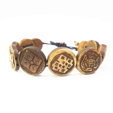 Tibetan Buddhist Hand Carved Eight Auspicious Symbols GOOD FORTUNE Bracelet